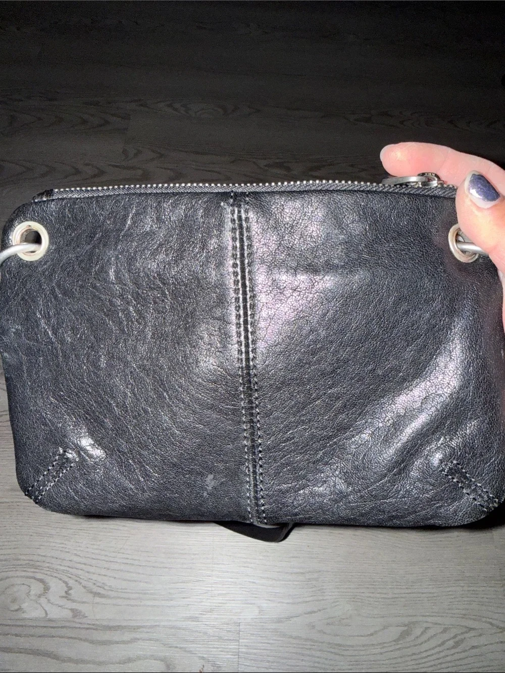 Fossil Black Leather Compact Crossbody Bag with bag charm